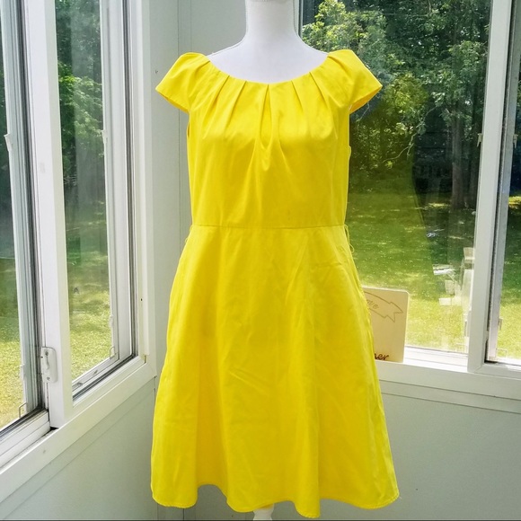 Belted Yellow Cap Sleeve A-Line Cotton Drees - Picture 4 of 7